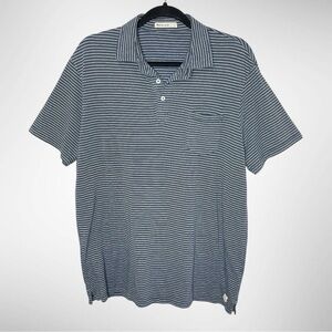 MARINE LAYER Men’s Navy Blue & White Striped Short-Sleeve Polo, Large